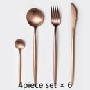 24Pcs/set Steak Knife Fork Coffee Spoon Teaspoon Gold Cutlery Kitchen Tableware Upscale Stainless Steel Western Tableware Set