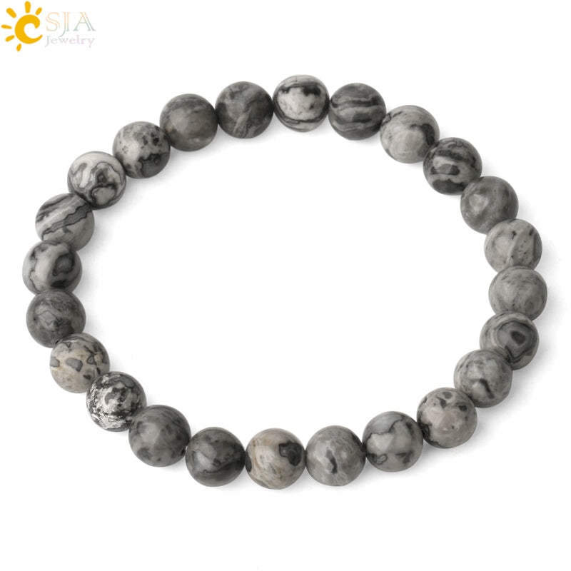 CSJA 8 mm Naturstein-Strang-Armbänder, einfarbig, runde Perlen, heilendes, elastisches Armband für Frauen, einfacher, trendiger Schmuck, G432