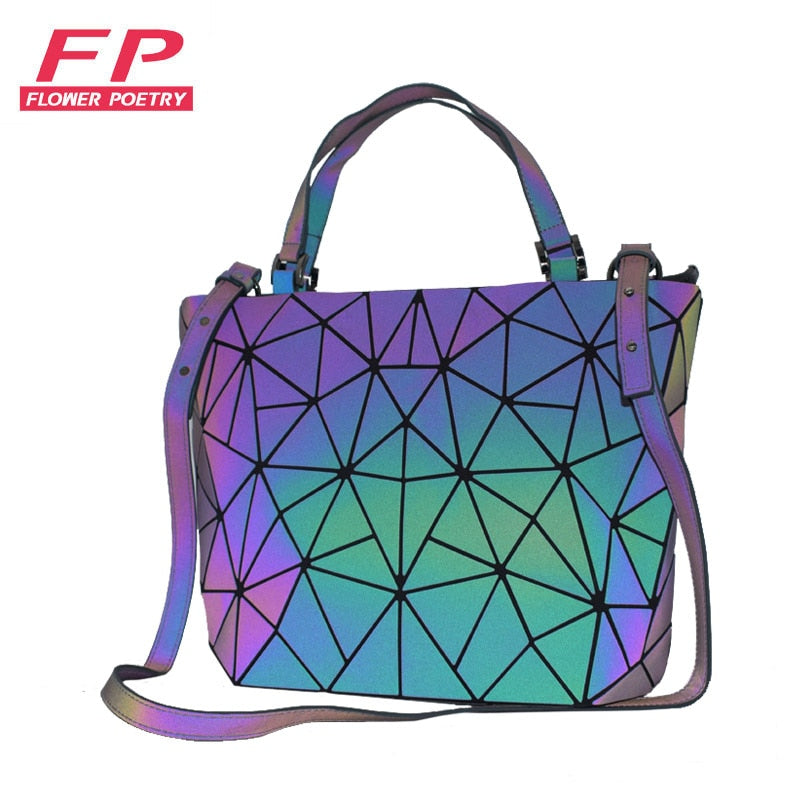 Neue Luminous Messenger Bags Frauen Bao Bag Diamond Tote Geometry Umhängetaschen Nachtleuchtende Laser Plain Folding Bag Handtaschen bolso