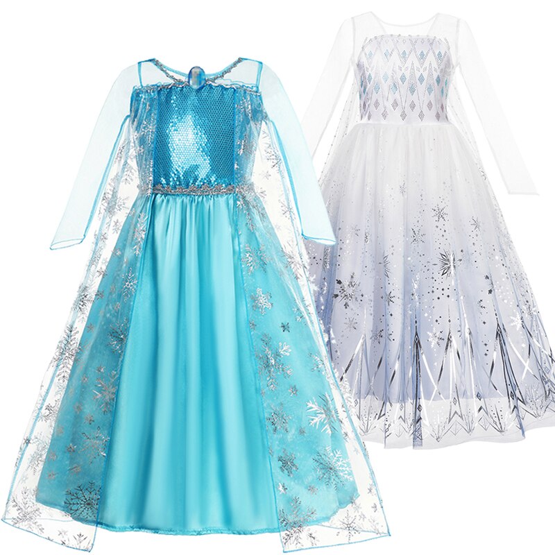 VOGUEON Snow Queen Elsa Cosplay Costume Princess Dress Girls Sequins High Quality Elza Dress Up For Halloween Party Vestido Kids