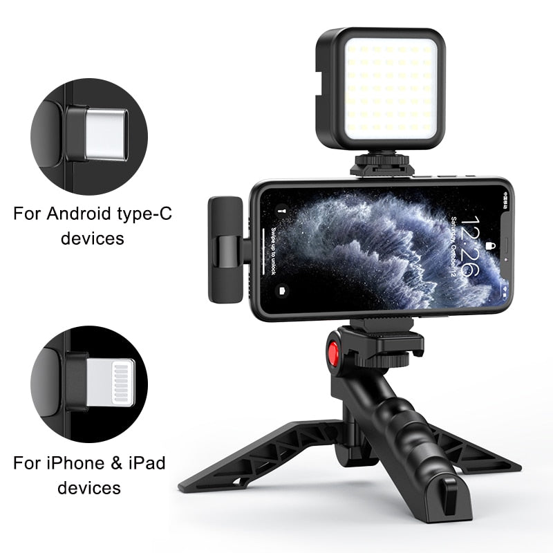 MAMEN Vlogging Kit Ausrüstung Telefonstativ mit 2,4 G Wireless Lavalier-Mikrofon für iPhone Android Smartphone Tablet SLR-Kamera