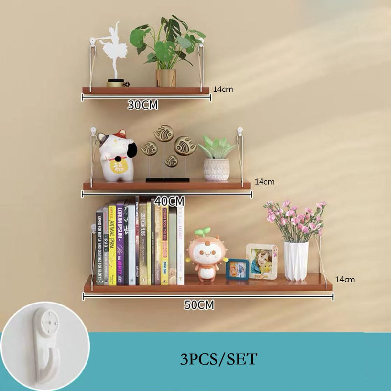 3PCS Wooden Wall Hanging Shelves Living Room Decor Display Stand Flower Pot Bookcase Holder Rack Bathroom Kitchen Storage Shelf