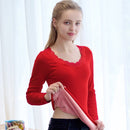 Ropa interior térmica de invierno para mujer, moda ajustada para el cuidado del cuerpo, cuello de encaje Sexy, diseño de encaje polar, ropa de invierno para mujer, Jersey cálido