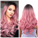 Wignee Pink Hair Synthetic Wig Long Wavy Wigs Heat Resistant For Women Daily/Party Natural Black to Brown/Purple/Ash Blonde Wig