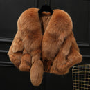 Winter Cloak Warm  Women Cardigan big real Fox Fur Collar Cape Fashion Solid Poncho With medium Fur Sleeves Evening dress shaw