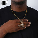 HIP Hop Full AAA Iced Out Bling CZ Cubic Zircon Copper Motorcycle Pendants & Necklaces For Men Jewelry With Tennis Chain