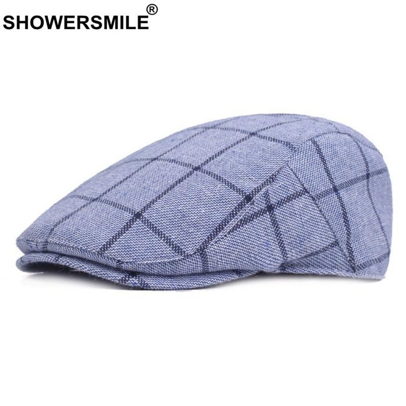 SHOWERSMILE, boinas azules para hombre, gorra plana de algodón ajustable a cuadros para hombre, sombrero de pico de pato transpirable clásico de Inglaterra para verano y otoño, nuevo