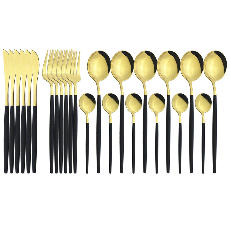 24Pcs/Set Stainless Steel Dinnerware Set Mix Gold Cutlery Set Dinner Knife Fork Coffee Spoon Tableware Kitchen Silverware Sets