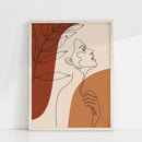 Woman Face One Line Abstract Painting Burnt Orange Terracotta Wall Art Canvas Print Mid Century Boho Picture Living Room Decor