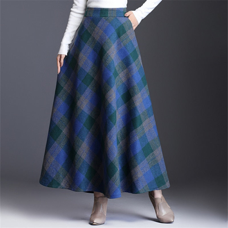 Neophil Woolen Warm S-3XL Thick Plaid Skirts 2022 Winter Women England Style Pockets Midi Pleated A-Line Wool Tartan Skirt S9216