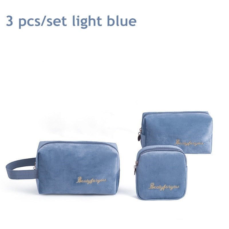 PURDORED 3 Pcs/set Velvet Cosmetic Bag Set Solid Women Makeup Bag Organizer Travel Toiletry Wash Bag Kit Neceser Kosmetyczka