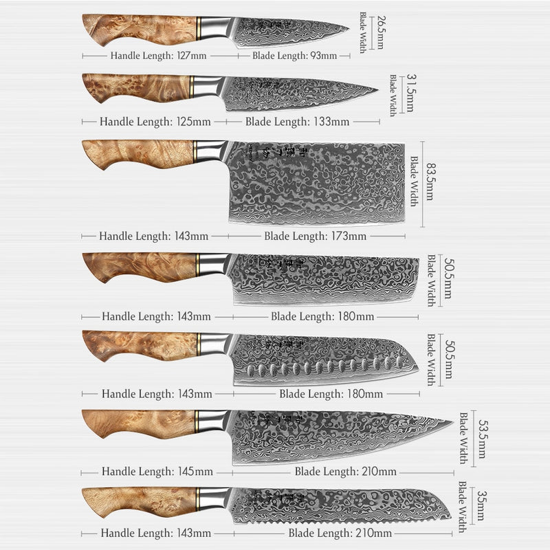 HEZHEN Kitchen Knife Set 1-7PC Damascus Steel knives Chef Knife Kitchen Accessories Professional Chef knives Cooking Tools