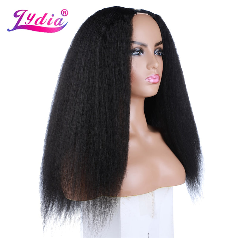 Lydia Afro Kinky Straight U Part Natural Black Color Hair Wig Heat Resistant Synthetic 16-22 Inch Daily Wigs For Women  Ladies
