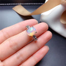 LeeChee Genuine Opal Ring for Women Anniversary Gift 8*10MM White Opal Gemstone Colorful Fine Jewelry Real 925 Sterling Silver