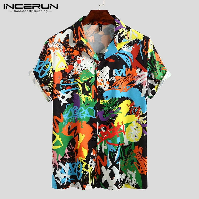 Sommer Männer Bedrucktes Hemd Kurzarm Umlegekragen Streetwear Chic Lose Herren Hawaiihemden 2022 Urlaub Camisa INCERUN