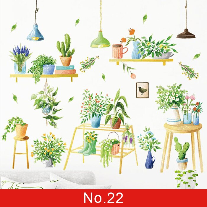24 styles Plants Series Wall Stickers for Living room Bedroom Green Leaves Removable Wall Decals Vinyl DIY Eco-friendly Murals