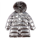 Chaqueta de plumón de invierno para mujer, Parkas plateadas largas y cálidas, plumón de pato de piel de oveja de Mongolia