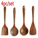 Vajilla de madera Natural de teca tailandesa, cuchara, cucharón, colador de arroz largo, espumadera para sopa, cucharas de cocina, juego de utensilios de cocina