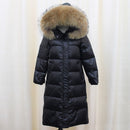Large Natural Raccoon Fur Collar Hooded Winter Down Jacket Women 90% White Duck Down Thick Warm Park Female Long Snow Coat