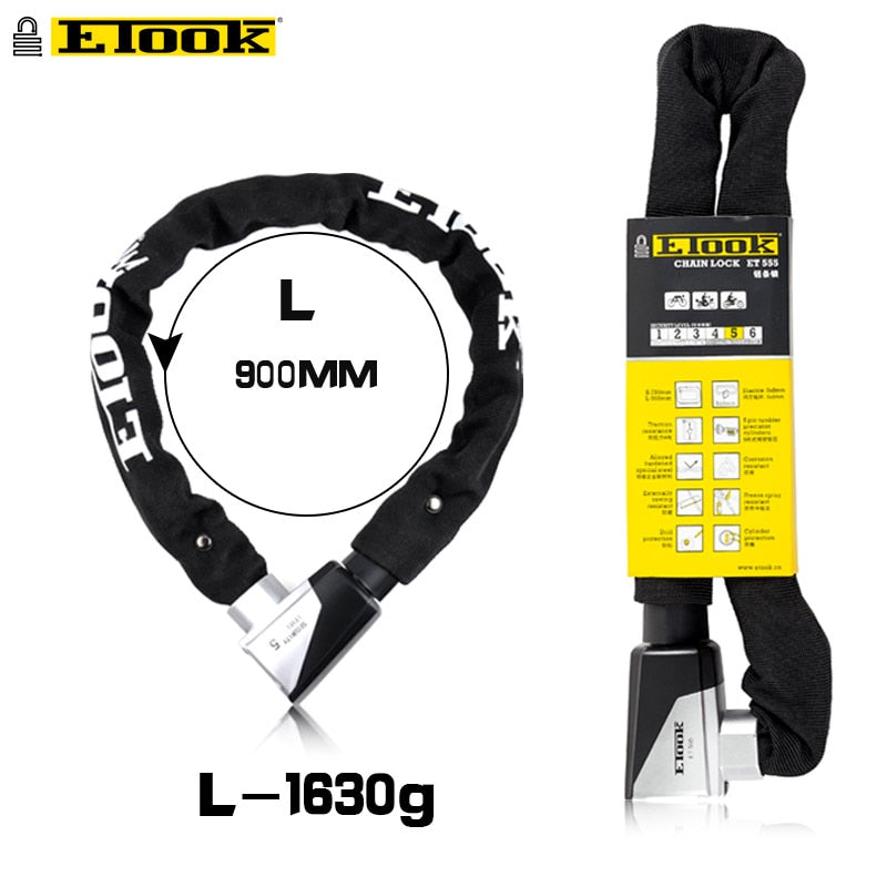 ETOOK Bike Chain Lock Heavy Duty Security Anti-theft Bicycle Lengthen Chain with Keys Outdoor Cycling for Motorcycle Scooter MTB