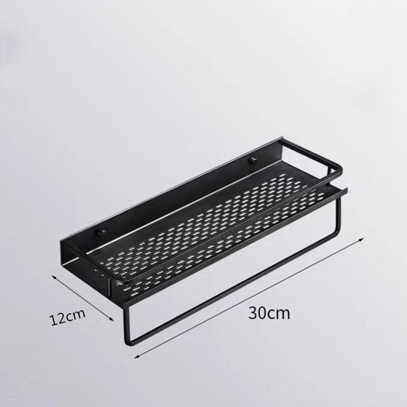 Bathroom Shelf Black Aluminum Wall-Mounted Square Shampoo Holder Cosmetic Shelves Kitchen Nets Shelf Storage Rack Organizer Rack