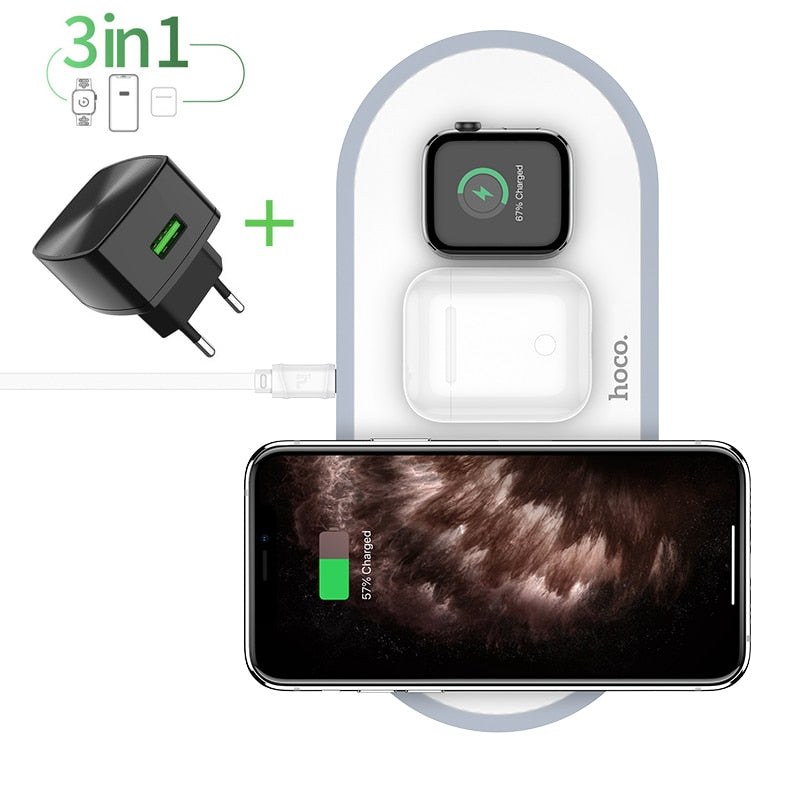 Hoco 3 in 1 Wireless Charger Pad Qi Schnellladung für iPhone 11 12 Pro Max XS XR Schnellladegerät für iWatch 5 4 3 2 1 Airpods Pro