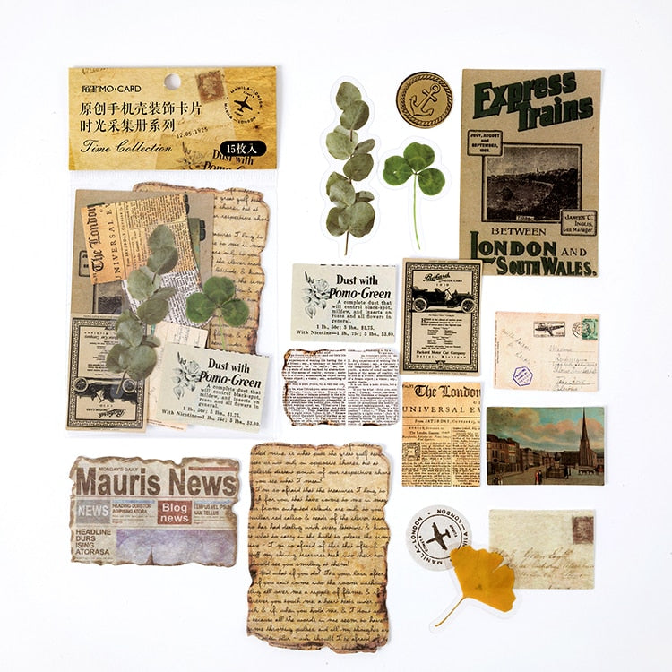 Journamm 15 Stück Vintage Karten für Telefon Deko Retro Schreibwaren Pflanzen Papier Junk Journal Label Scrapbooking Material