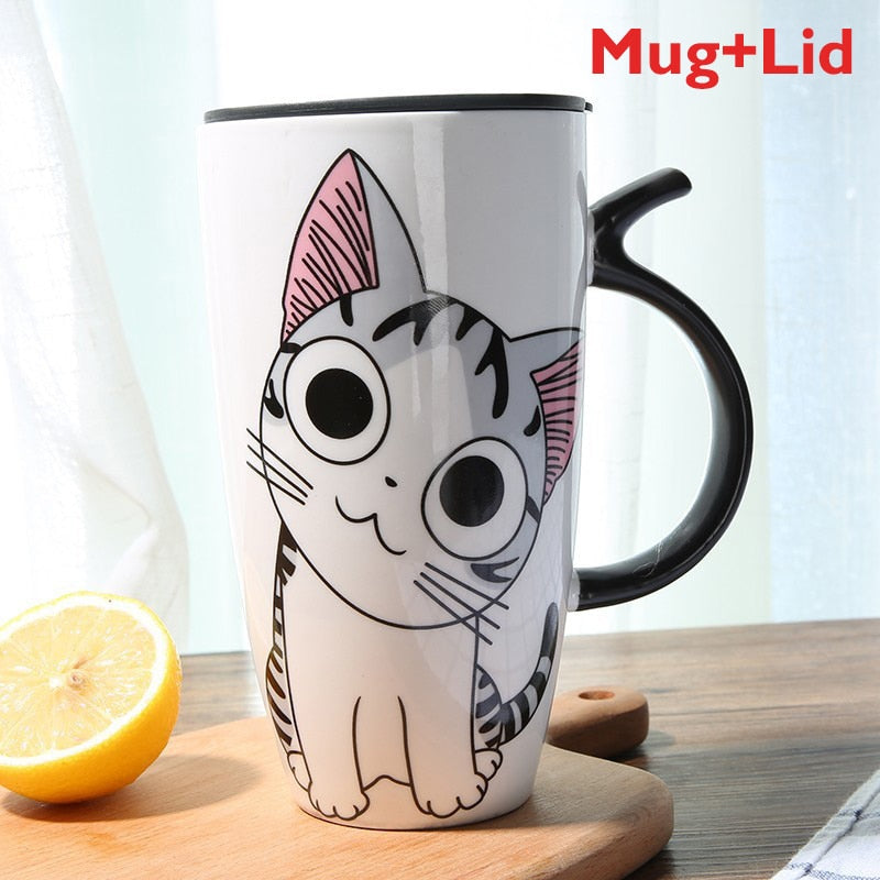 600ml Cute Cat Ceramics Coffee Mug With Lid Large Capacity Animal Mugs creative Drinkware Coffee Tea Cups Novelty Gifts milk cup