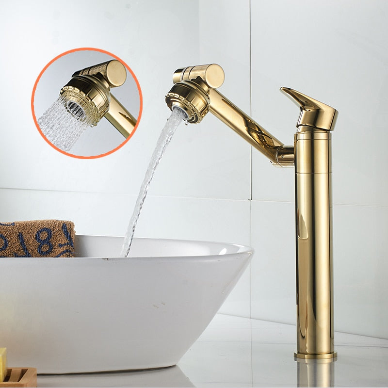 Basin Faucet Water Tap Bath 360 Degree Swivel Gold Bathroom Faucet Single Handle Sink Tap Mixer Hot and Cold Sink Water Crane