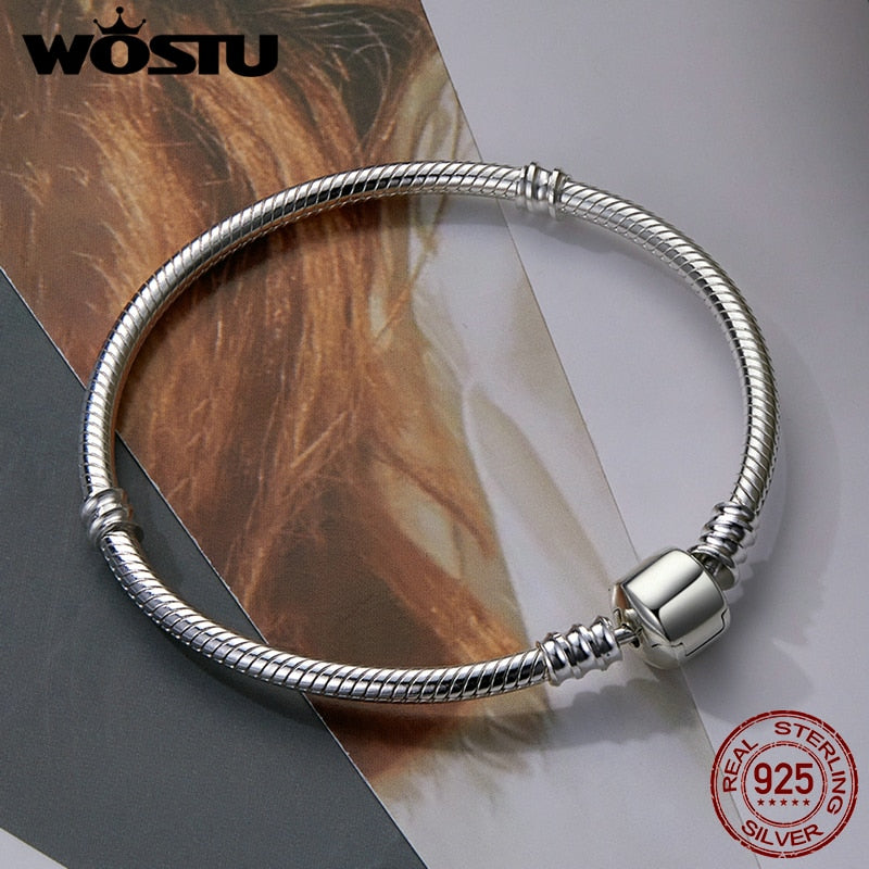 WOSTU Original 3 Styles Chain Bracelet 100% 925 Sterling Silver Bangle Fit DIY Charms Bead For Women Female Luxury Jewelry Gift