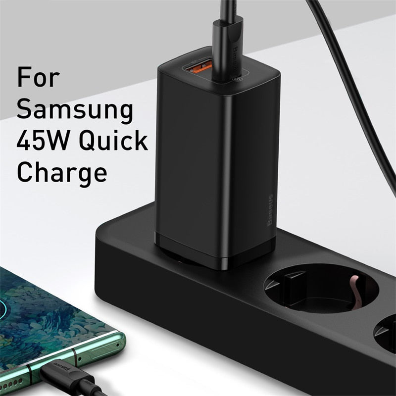 Baseus 65W GaN Charger PD USB C Charger Quick Charge 4.0 3.0 Dual USB Port Phone Charger ForiP ForXiaomi ForSamsung Laptop