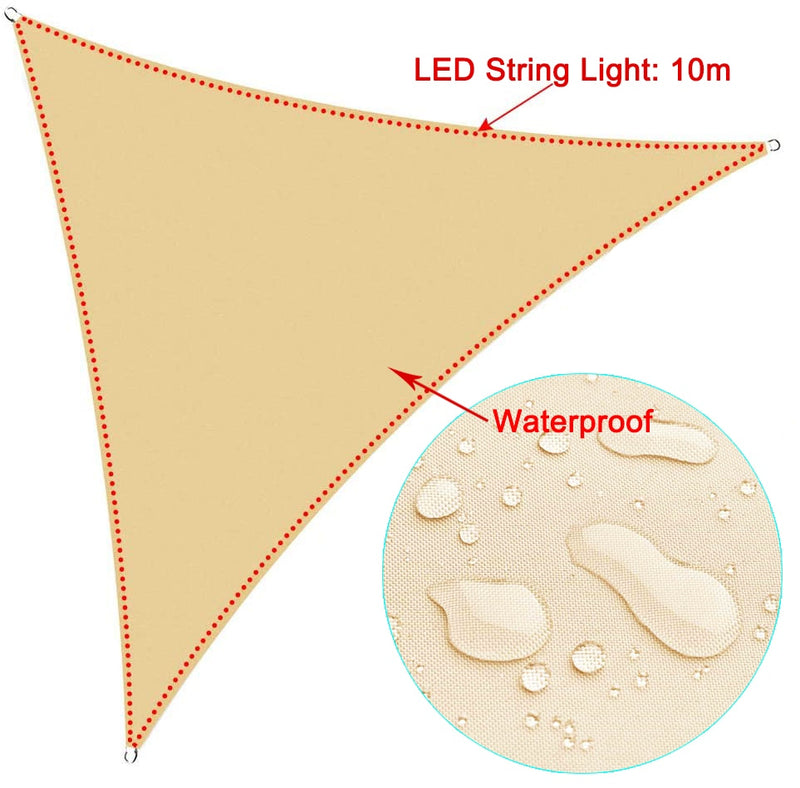 3x3x3M Dreieck Sonnensegel LED Lichterkette Markisen Outdoor Wasserdicht Romantisch Warm Oxford Stoff Sonnenschutz Pavillon Garten YARD