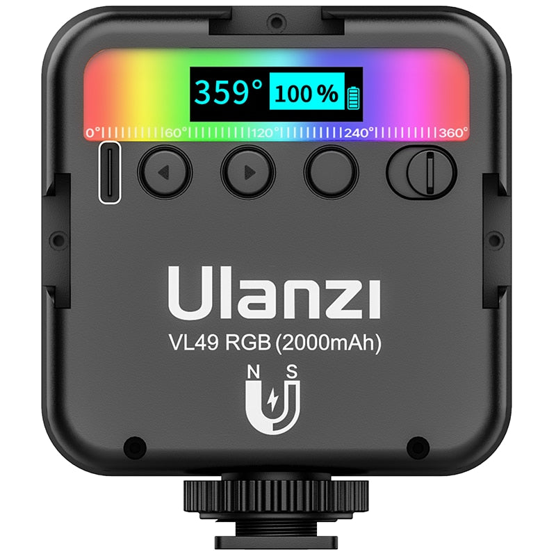 Ulanzi VL49 RGB-Vollfarb-LED-Videoleuchte 2500K-9000K 800LUX Magnetic Mini Fill Light Extend 3 Cold Shoe 2000mAh Typ-C-Anschluss