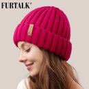 FURTALK Wintermütze für Damen, Beanie-Mütze mit Fleecefutter, Herren, Damen, gestrickte Wintermütze für Damen, Mädchen, Rot, Schwarz, Weiß, Rosa, Grau