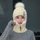 Frauen Wollstrickmütze Skimütze Sets für Frauen Winddicht Winter Outdoor Stricken Warm Dick Siamesischer Schal Kragen Warme Mütze Mädchen Geschenk