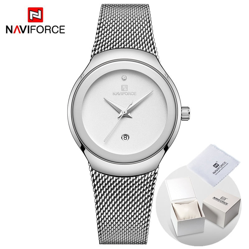 Relojes de marca de lujo NAVIFORCE para mujer, reloj de pulsera de cuarzo informal a la moda para mujer, reloj resistente al agua de acero inoxidable y oro rosa para chica