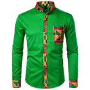Dashiki African Herrenhemd Patchwork Pocket Africaine Print Shirt Herren Ankara Style Langarm Design Kragen Herrenhemden