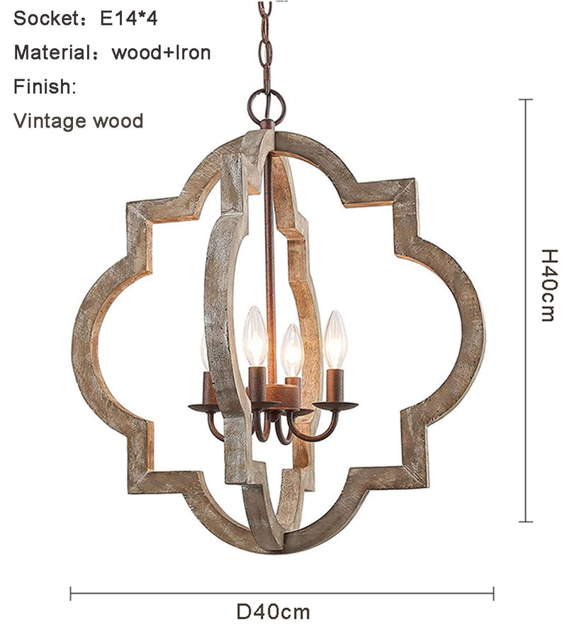 Vintage Kronleuchter aus Massivholz für Zuhause, Beleuchtung im französisch-amerikanischen Stil, für Wohnzimmer, Schlafzimmer, Esszimmer, Küche, Retro-Weiß, 4 Lichter