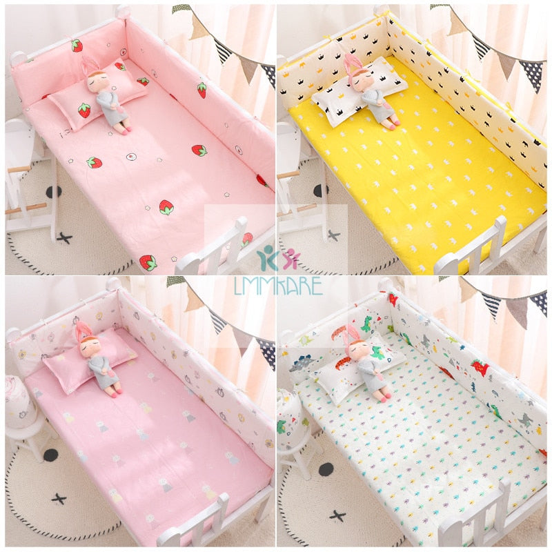 6Pcs Cartoon Baby Crib Bumpers Babies Bedding Sets Padded Baby Crib Rail Cot Bed Sheets Cotton  Customizable Baby Beddings Set