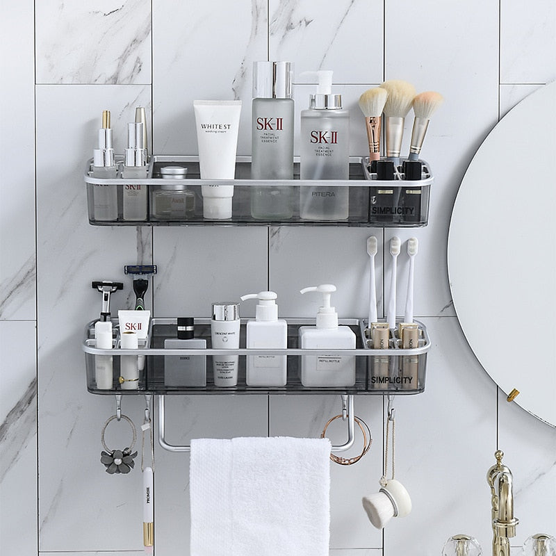 Punch-free Bathroom Shelf Shampoo Cosmetic Towel Storage Rack Organizer Bath Corner Holder Household Items Bathroom Accessories