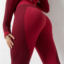 Conjuntos de 2 piezas para mujer, conjuntos de Yoga, ropa de gimnasio sin costuras, abrigo deportivo, mallas de cintura alta, traje deportivo para niña, ropa deportiva