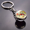 Animals Keychain Cat Dog Bear Peacock Rabbit Squirrel Phoenix Double Side Glass Ball Pendant Keyring