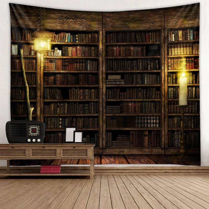 Magic Retro Bookshelf Tapestry Art Wall Hanging Tapestries Bedspread Throw Home Decor