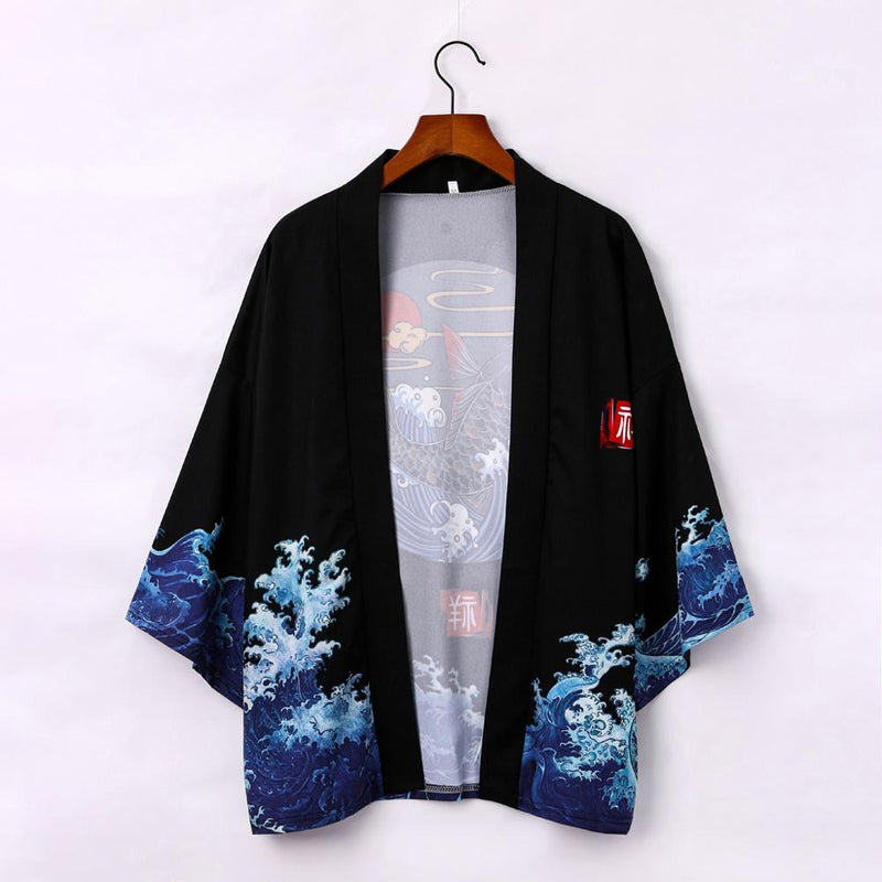 Kimono japonés cárdigan hombres novedad de verano Haori Samurai Kimonos Karate Streetwear camisa Kimono japonés hombres Haori Yukata