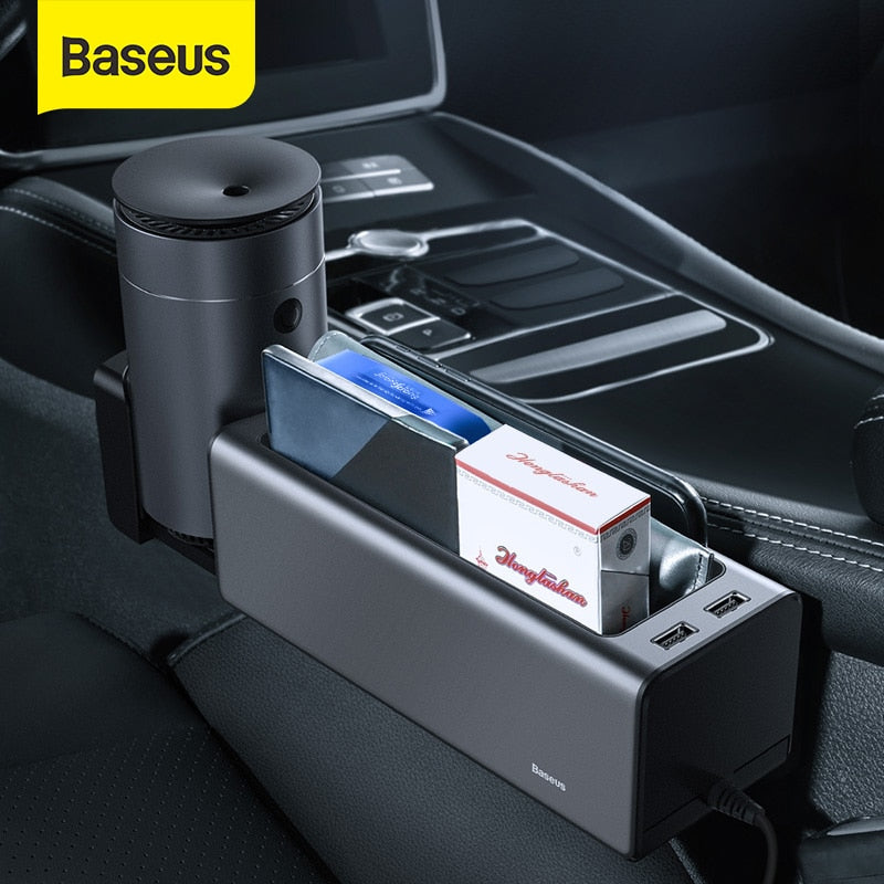 Baseus Car Seat Organizer Auto Storage Box Seat Gap Storage Box With Dual USB Ports For Card Cup Pocket Holder Car Accessories