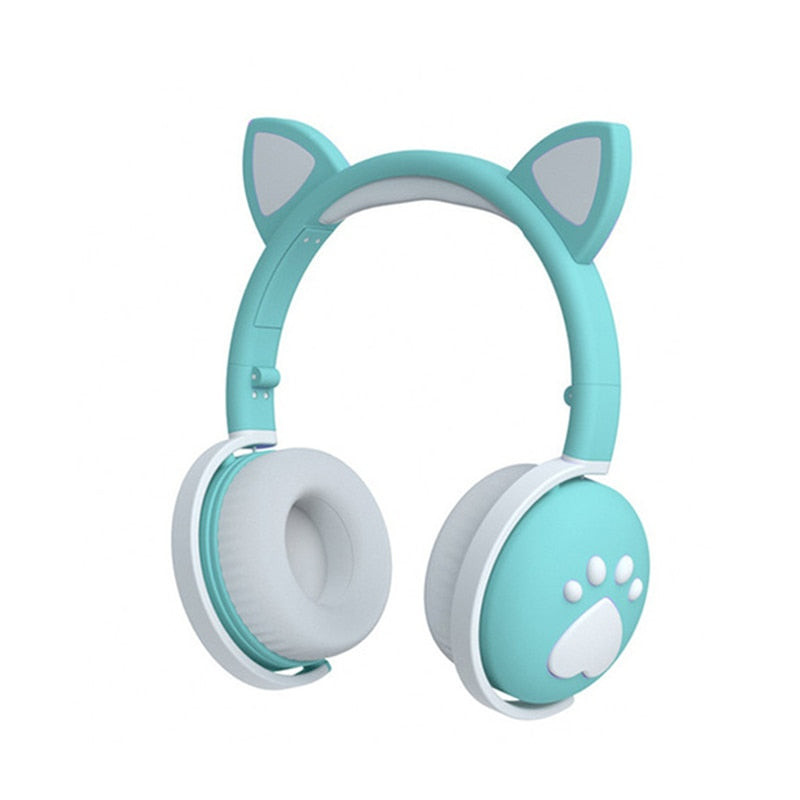 Cute Kids Headphones Wireless Earphones,Control LED light Cat Ear Girl Child Gift Blue-tooth Gaming Headset Stereo Bass With Mic