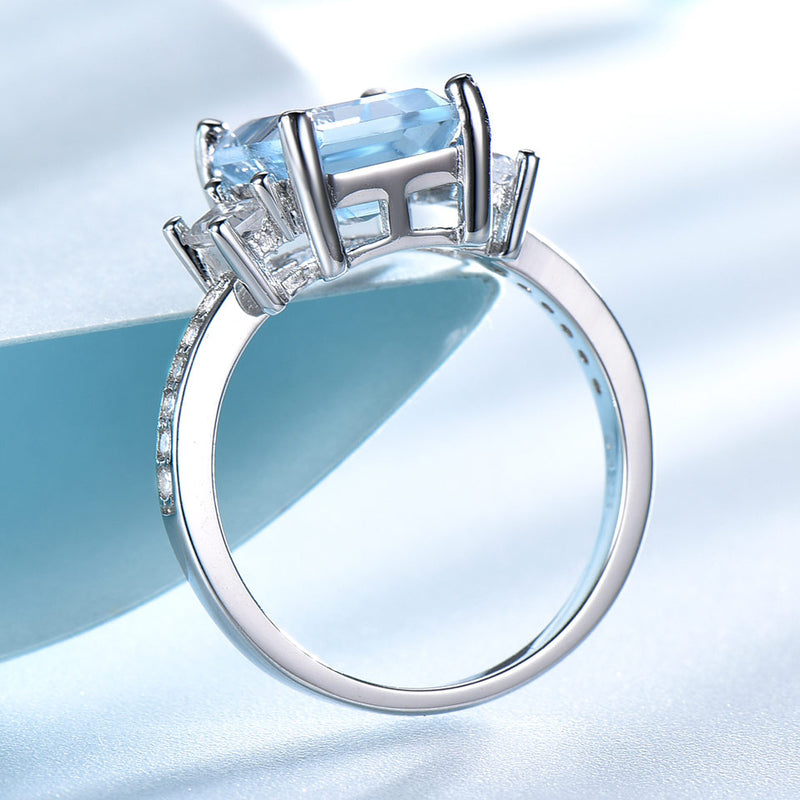 UMCHO Blauer Topas Edelstein Ringe für Frauen Echter 925er Sterling Silber Aquamarin Ring Romantische Hochzeit Verlobung Feiner Schmuck