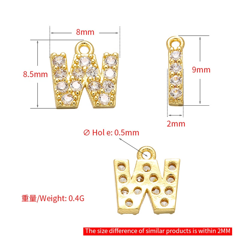 ZHUKOU 8x8.5mm Messing Zirkonia Kristall 26 Buchstabe Charms Anhänger für Frauen Ohrring Schmuck Accessoires Großhandel VD545