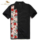 SISHION L-2XL  Men Shirt ST110 Short Sleeve Black Red Rockabilly Cotton Casual Bowling Shirts for Men camisa masculina