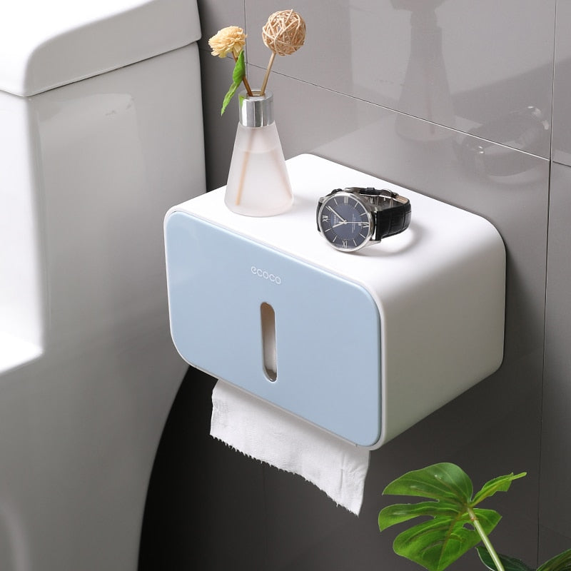 Caja de papel para rollo de baño impermeable sin clavos ECOCO, caja de papel higiénico, bomba de tejido de almacenamiento montada en la pared, herramientas de almacenamiento para el hogar y el baño